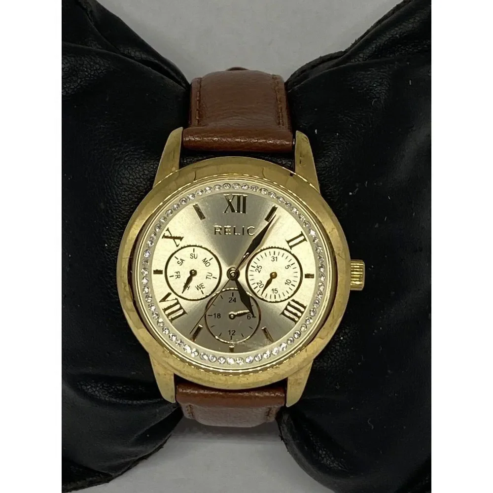 Relic ZR15831 Women's Brown Leather Analog Dial Quartz Genuine Wrist Watch OL452